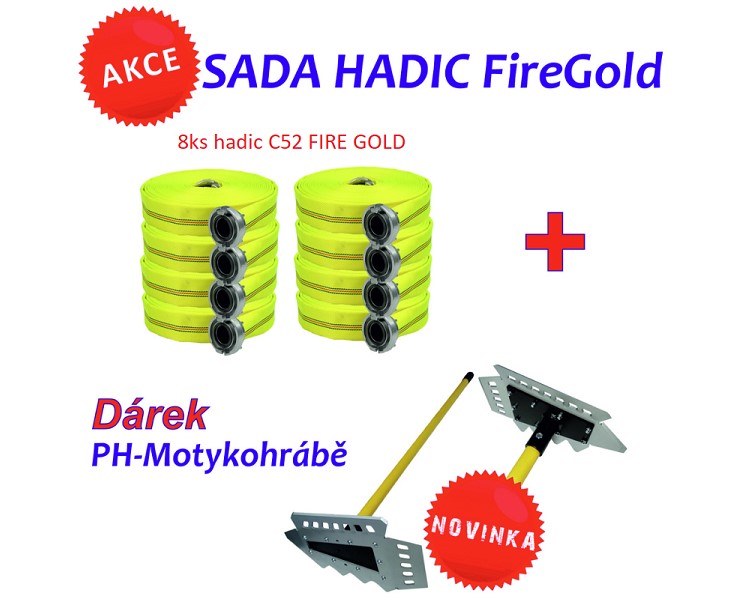 AKCE - Zásahové hadice FIRE GOLD 8xC52/20m s AL koncovkou+PH Motykohrábě